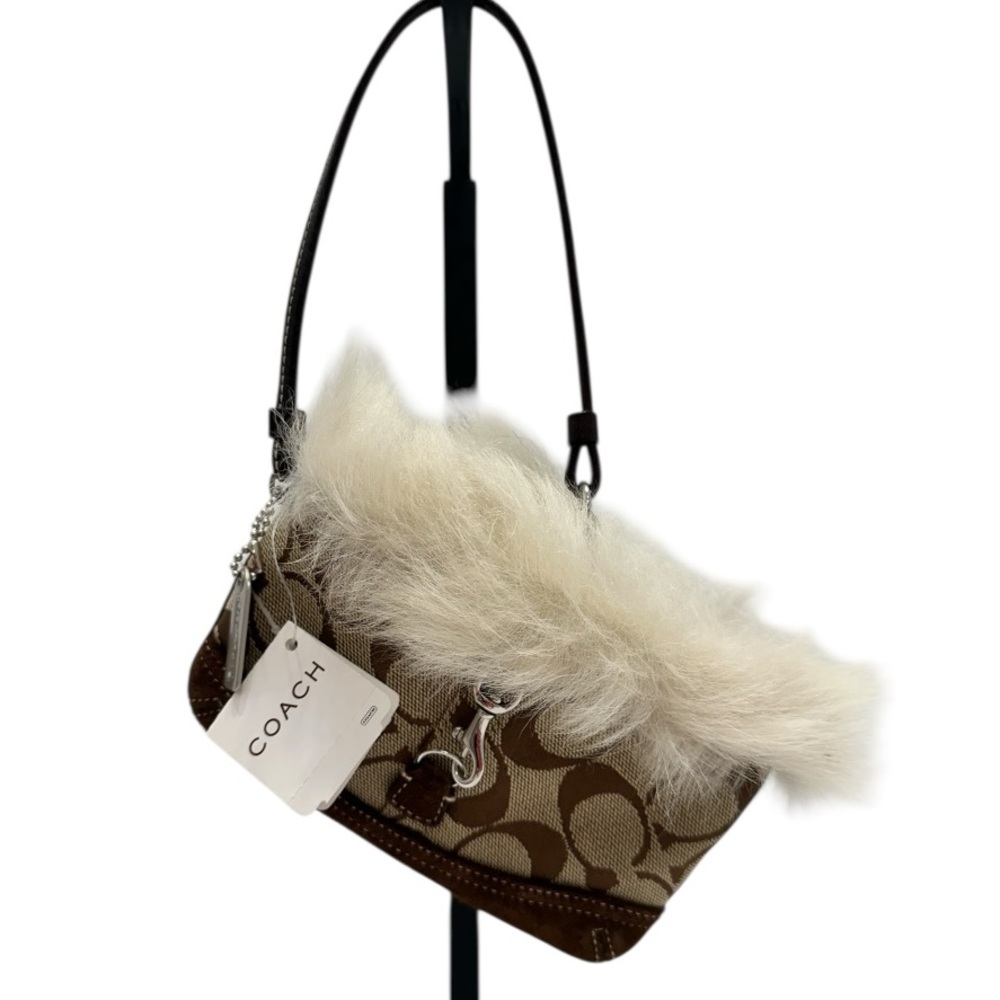 Coach Vintage Signature Suede & Shearling Wristlet Y2K Rare $148 NWT - Picture 2 of 11